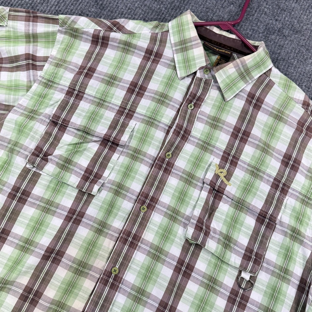 Y2K Rocawear Shirt Mens 3XL Green Brown Plaid Short Sleeve Button Up Hip Hop